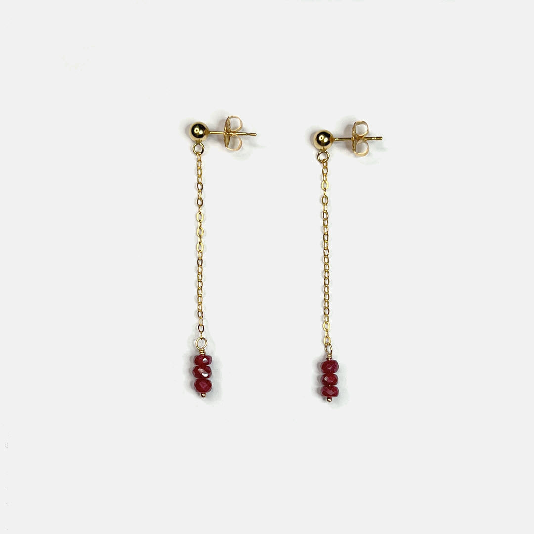 Ruby Trio Fine Chain Dangle Earrings, 14K Gold Fill