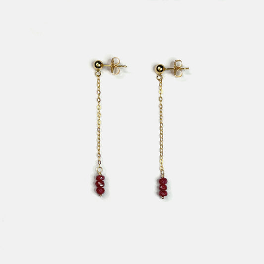 Ruby Trio Fine Chain Dangle Earrings, 14K Gold Fill