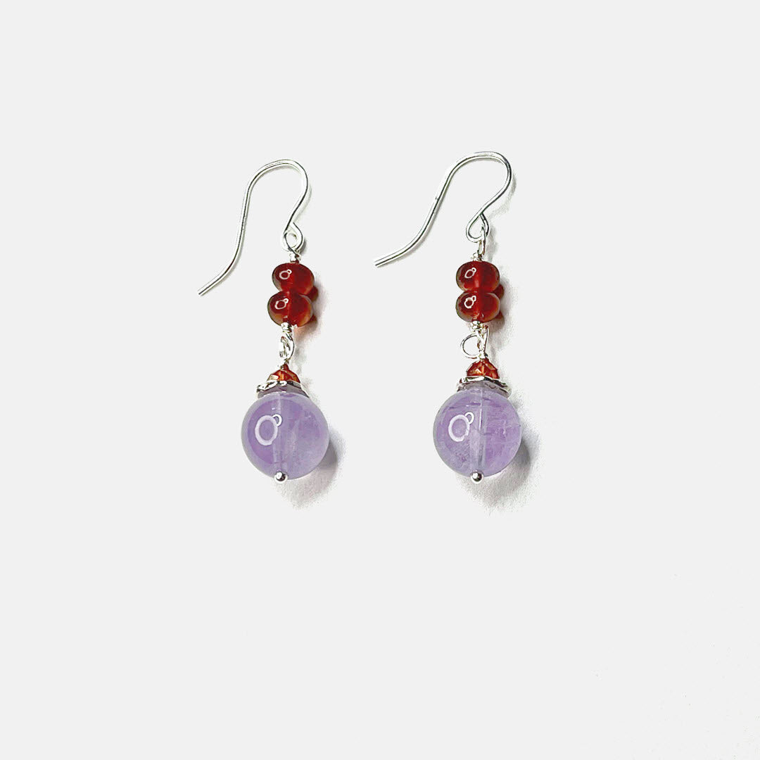Hessonite and Lavender Amethyst Double Drop Dangle Earrings, Sterling
