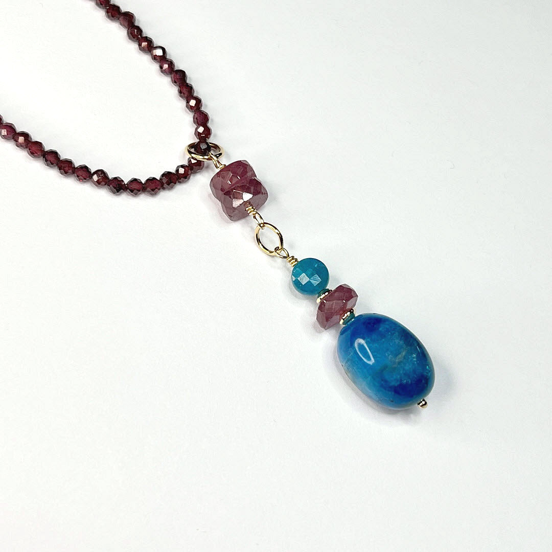 Ruby and Blue Apatite Pendant, 14K Gold Fill