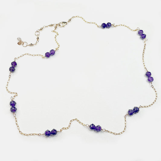 Star-Cut Amethyst Station Necklace, 14K Gold Fill