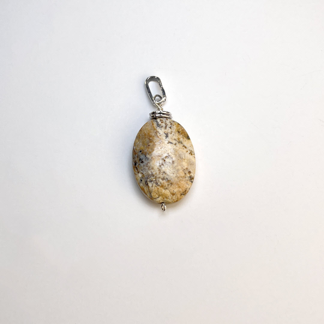 Black Moss Opal Oval Pendant With Sterling Link