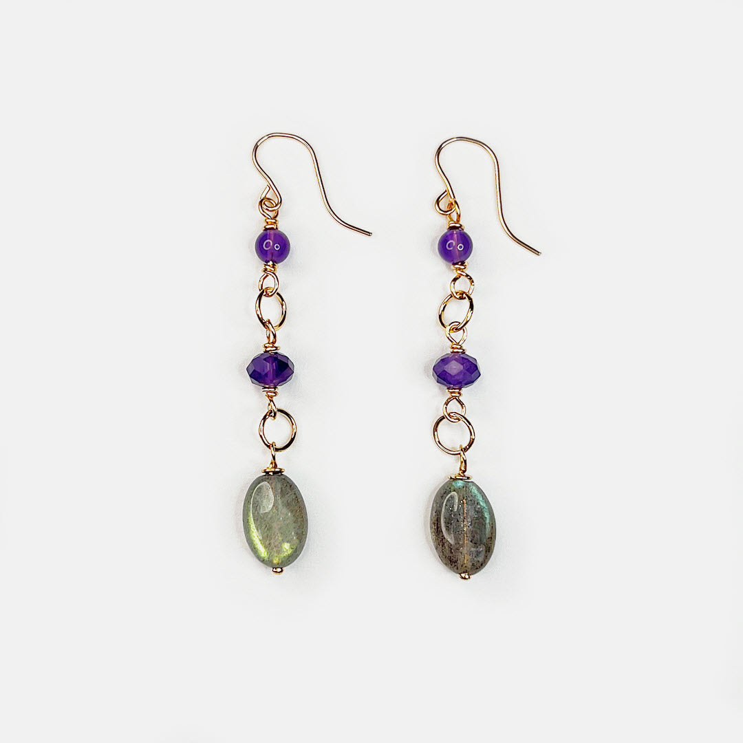Amethyst and Labradorite Dangle Earrings, 14K Gold Fill