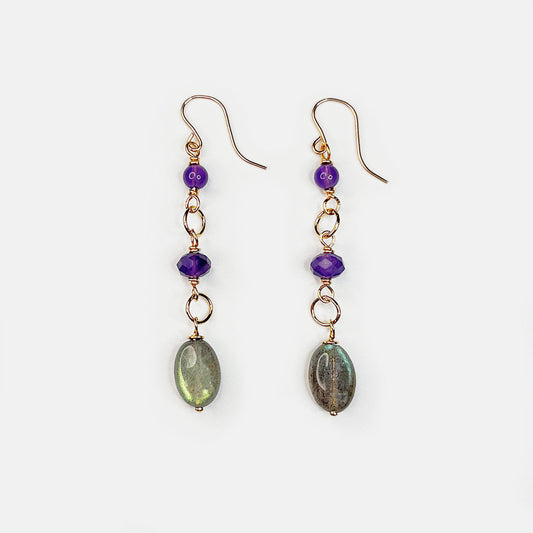 Amethyst and Labradorite Dangle Earrings, 14K Gold Fill