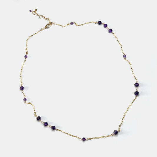 Amethyst Asymmetrical Station Necklace, 14K Gold Fill