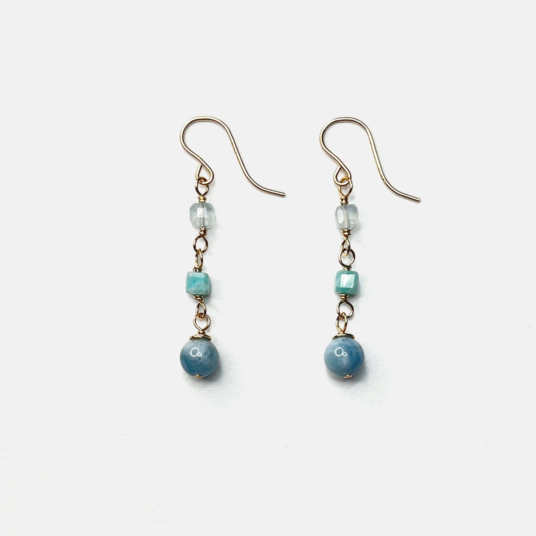 Aquamarine and Amazonite 3-Stone Dangle Earring, 14K Gold Fill