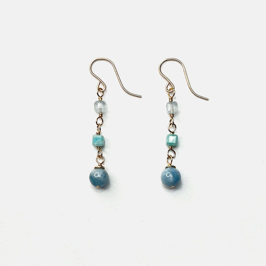 Aquamarine and Amazonite 3-Stone Dangle Earring, 14K Gold Fill