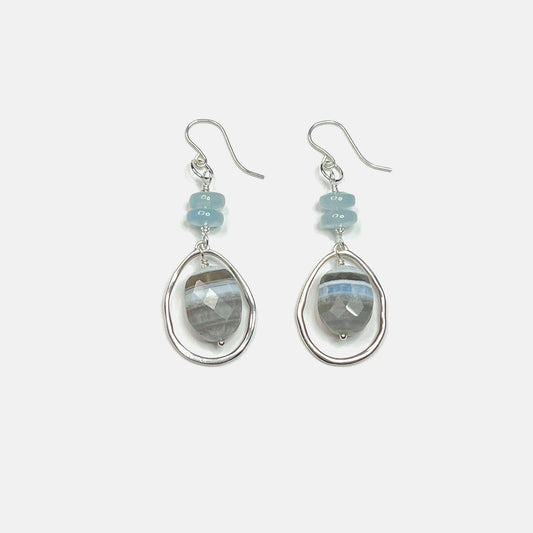 Banded Blue Opal Teardrop Frame Earrings, Sterling