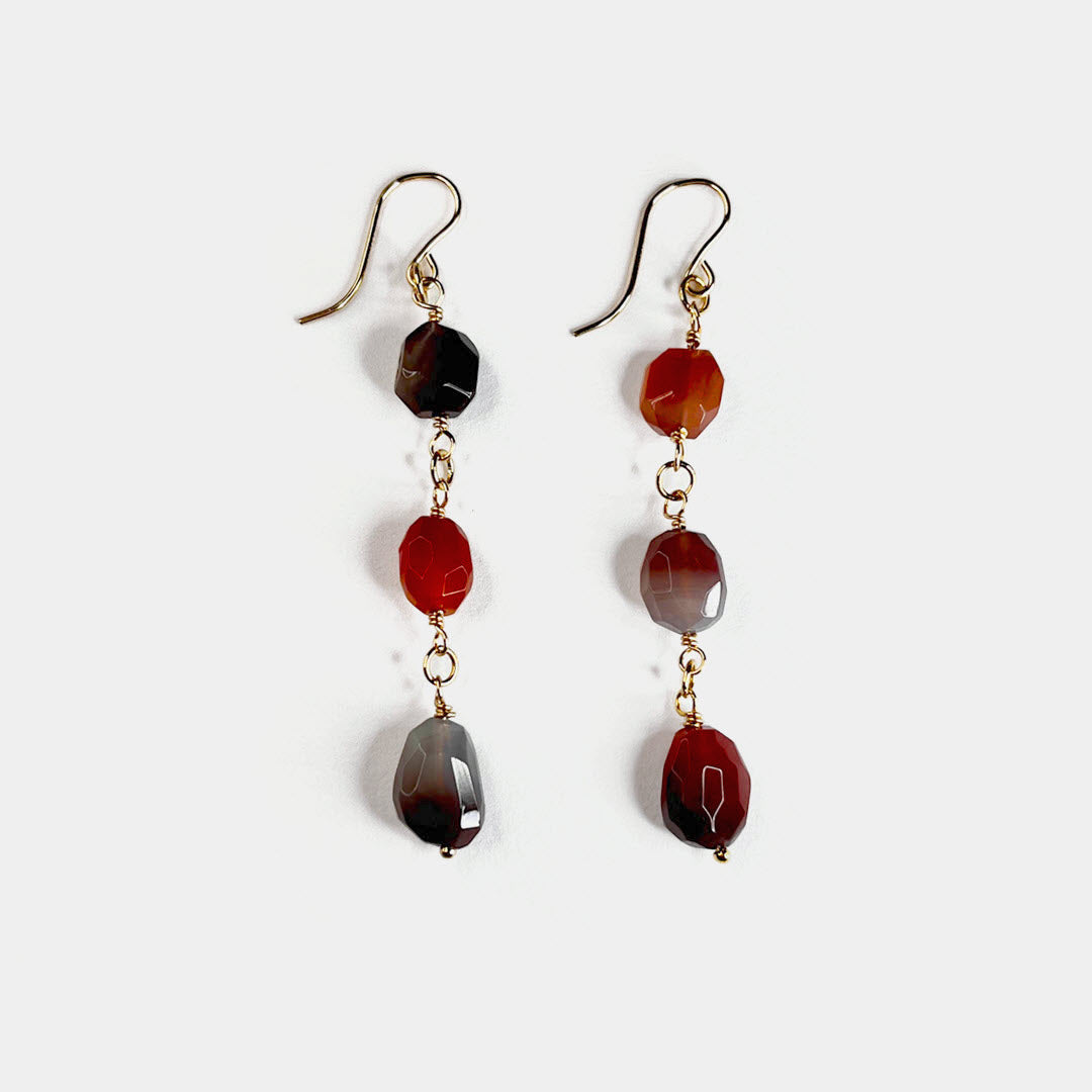 Botswana Agate Triple Drop Nugget Earrings, 14K Gold Fill