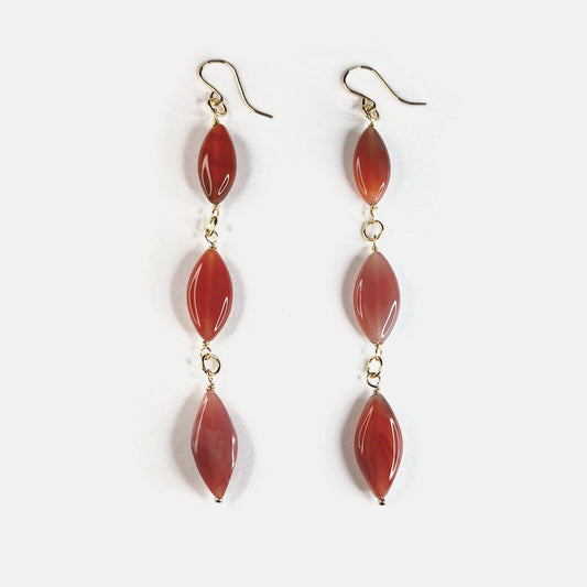 Pink Botswana Agate Triple Drop Marquise Earrings, 14K Gold Fill