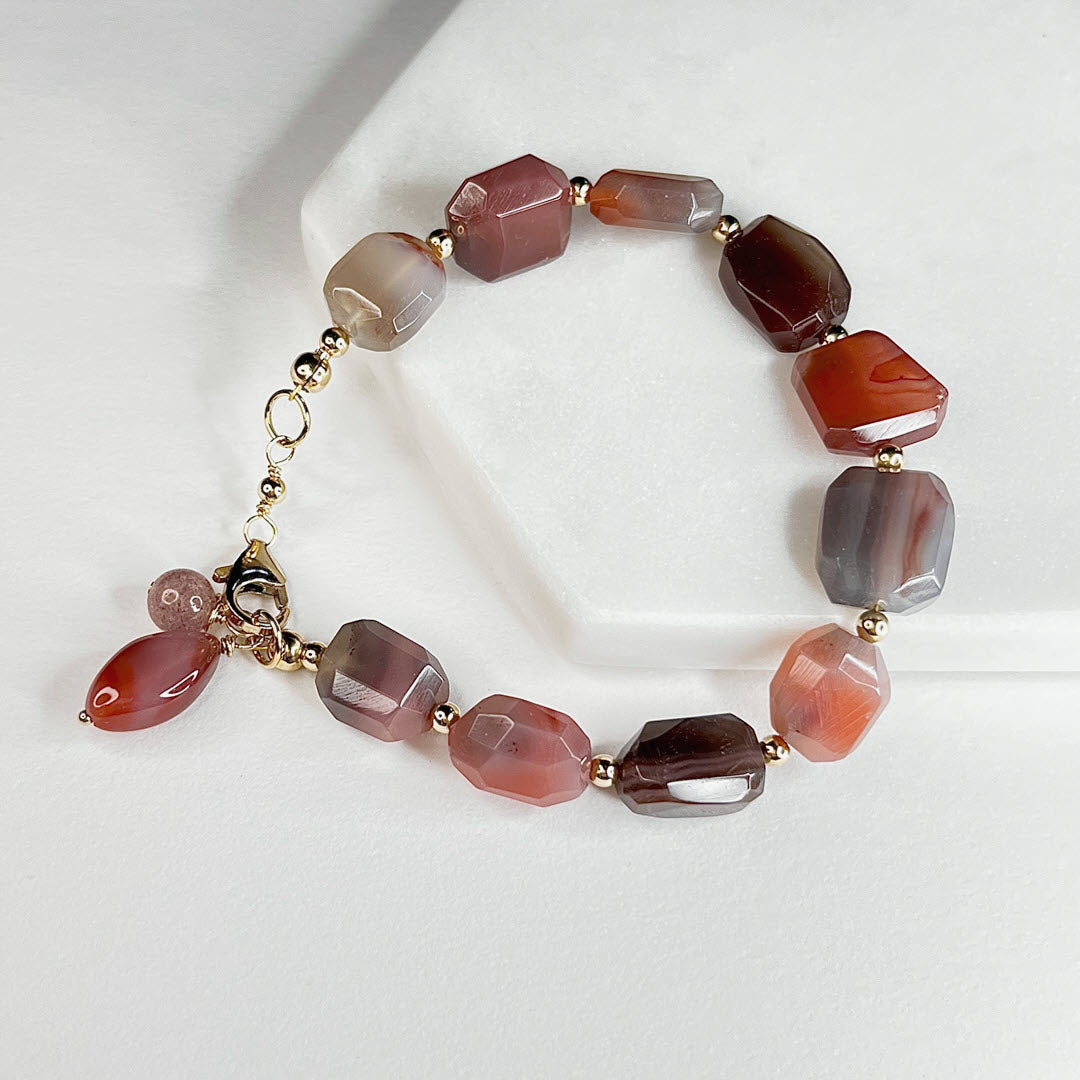 Pink Botswana Agate Nugget Bracelet, 14K Gold Fill