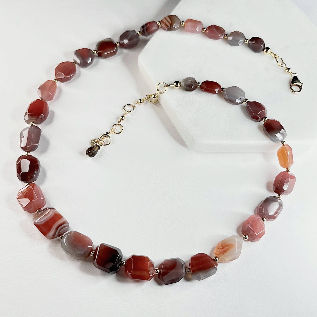 Pink Botswana Agate Nugget Necklace, 14K Gold Fill
