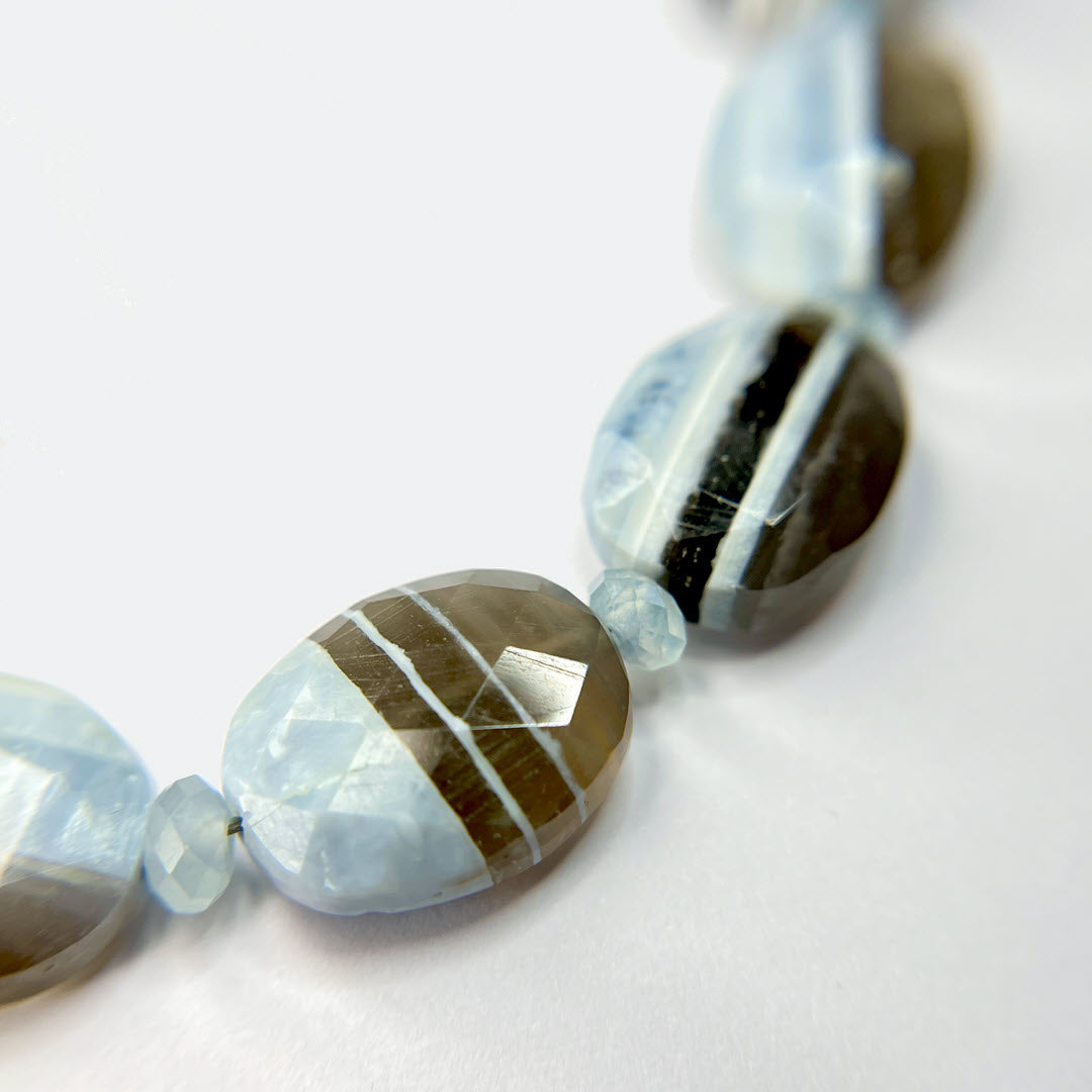 Banded Blue Opal and Aquamarine Necklace, Sterling