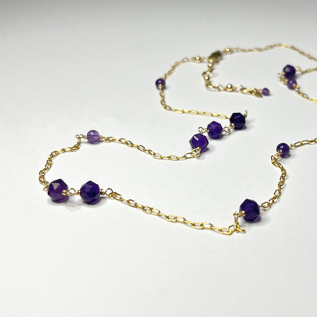 Amethyst Asymmetrical Station Necklace, 14K Gold Fill