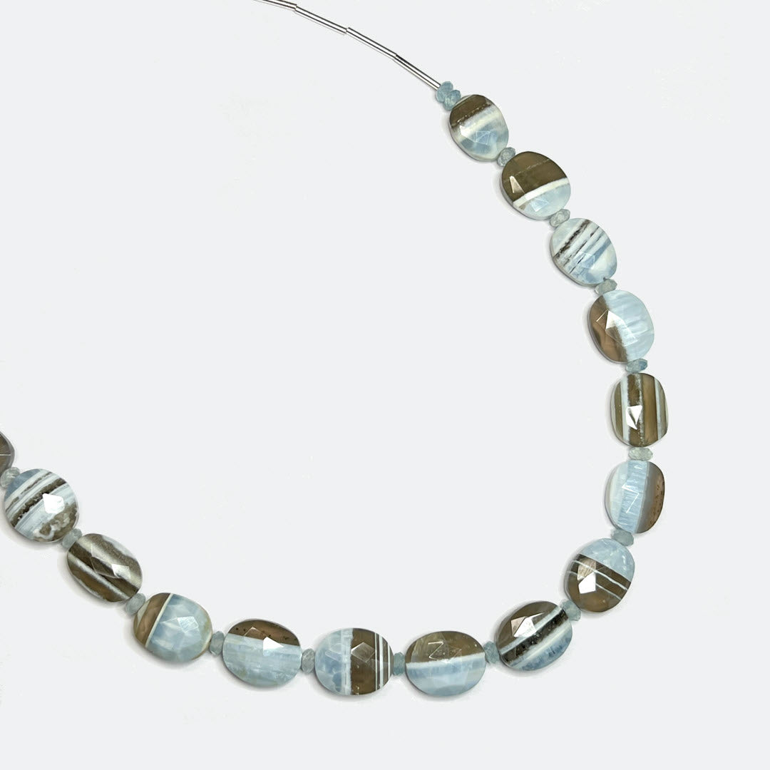 Banded Blue Opal and Aquamarine Necklace, Sterling