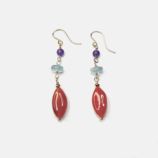 Amethyst, Aquamarine and Botswana Marquise Dangle Earrings, 14K Gold Fill