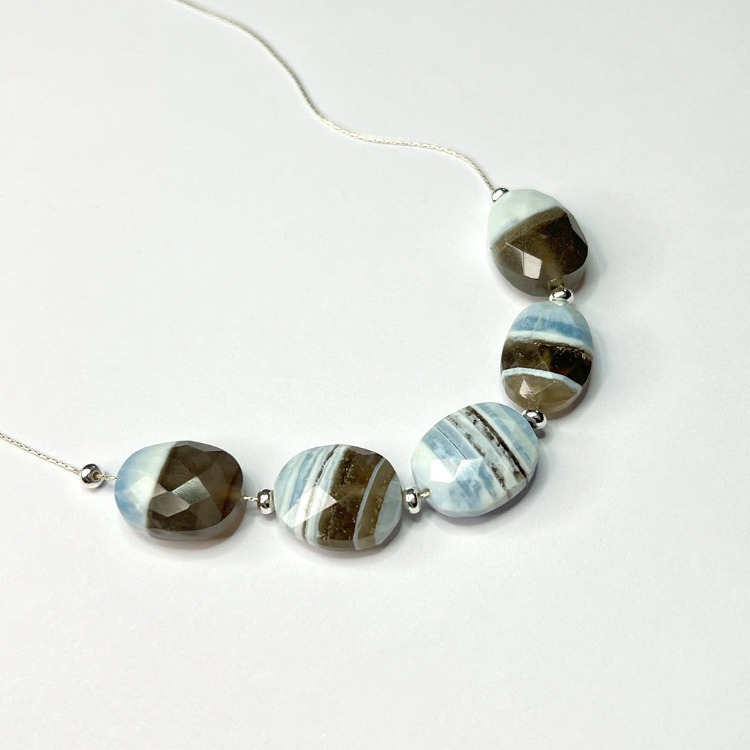 Banded Blue Opal 5-Stone Necklace, Sterling