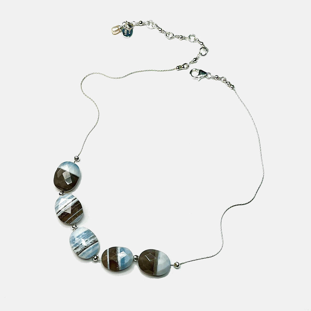 Banded Blue Opal 5-Stone Necklace, Sterling