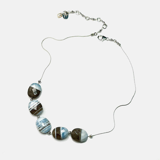 Banded Blue Opal 5-Stone Necklace, Sterling
