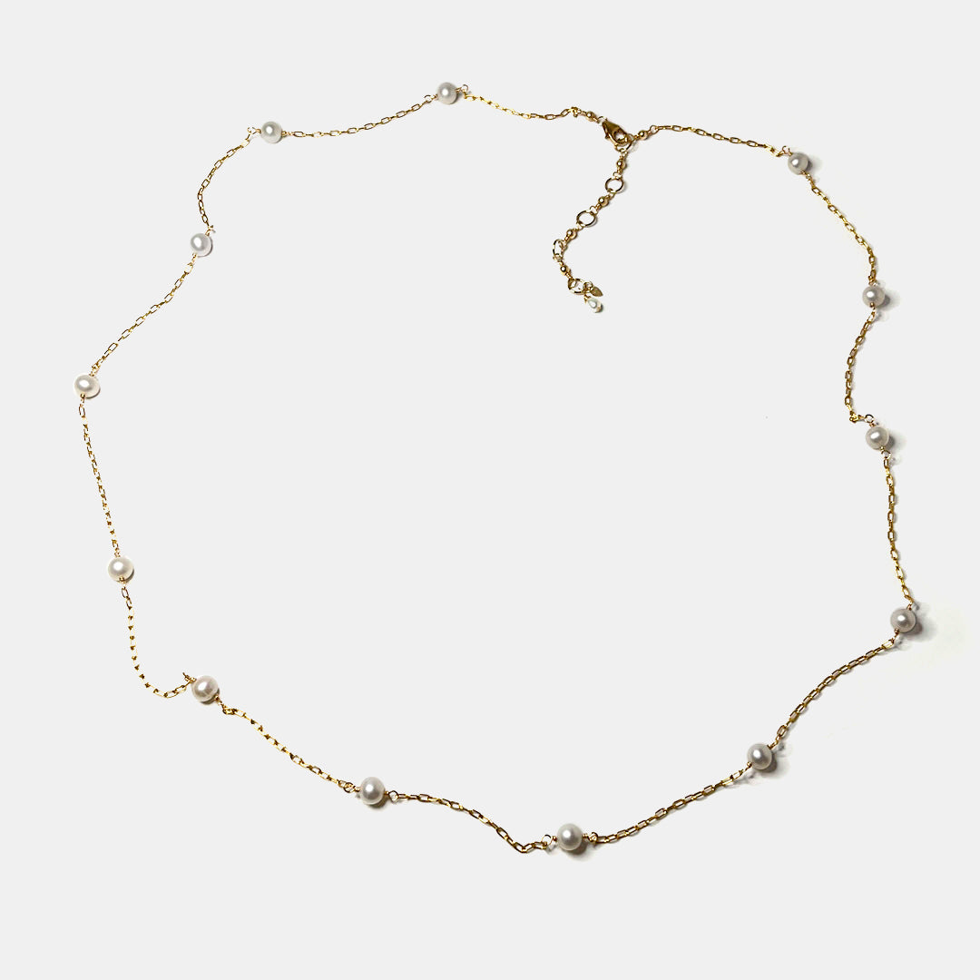 Freshwater Pearl 31” Station Necklace,  14K Gold Fill