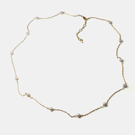 Freshwater Pearl 31” Station Necklace,  14K Gold Fill