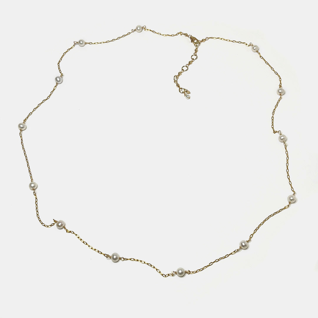 Freshwater Pearl 31” Station Necklace,  14K Gold Fill