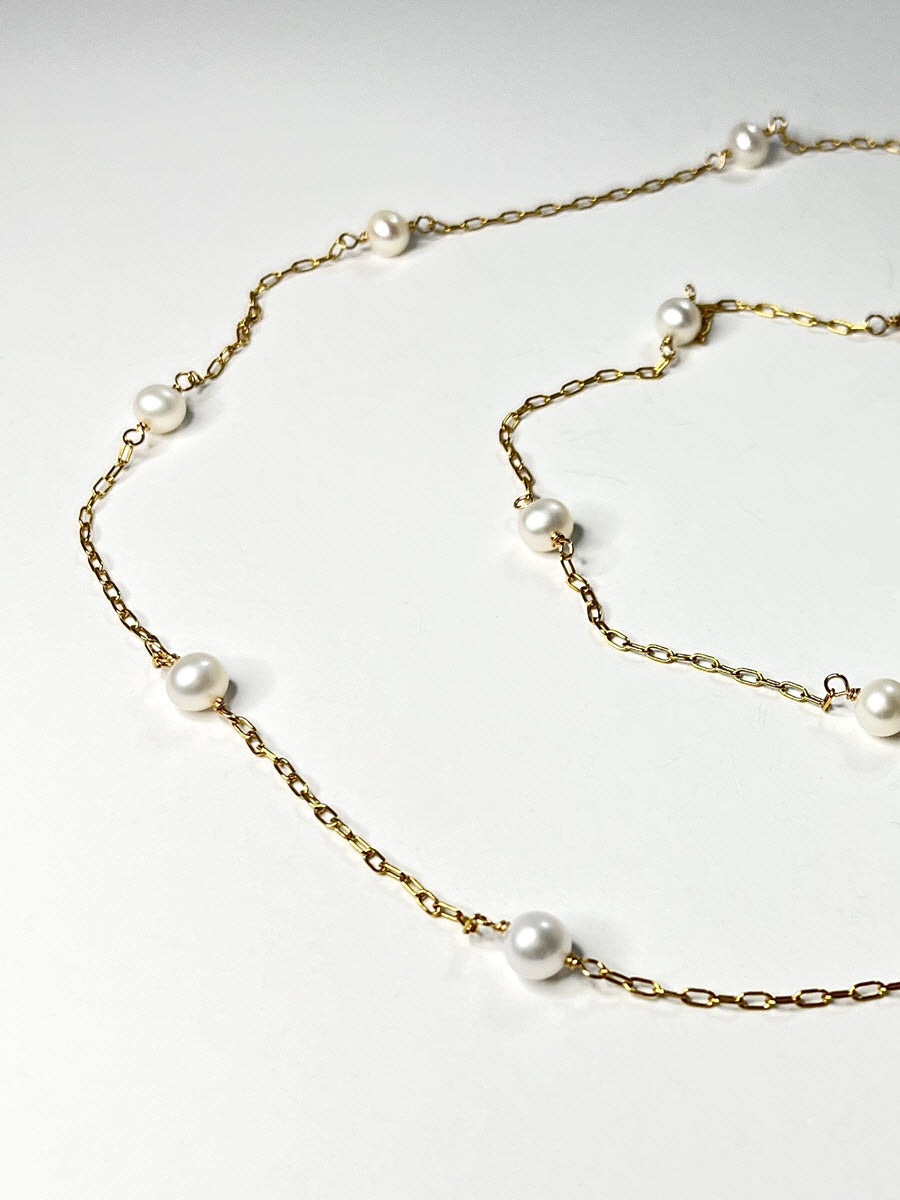 Freshwater Pearl 31” Station Necklace,  14K Gold Fill