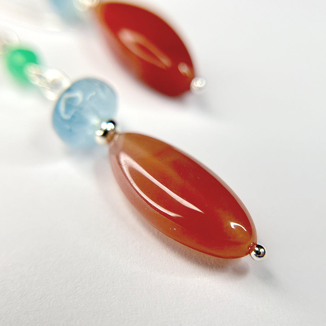 Chrysoprase, Aquamarine and Botswana Marquise Dangle Earrings, Sterling