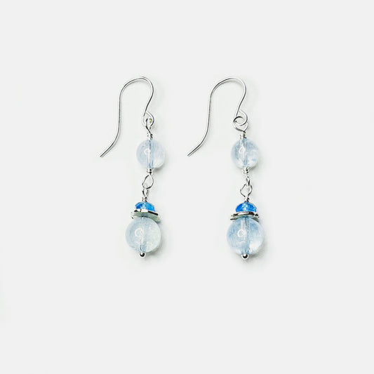 Aquamarine Double Drop Dangle Earrings, Sterling