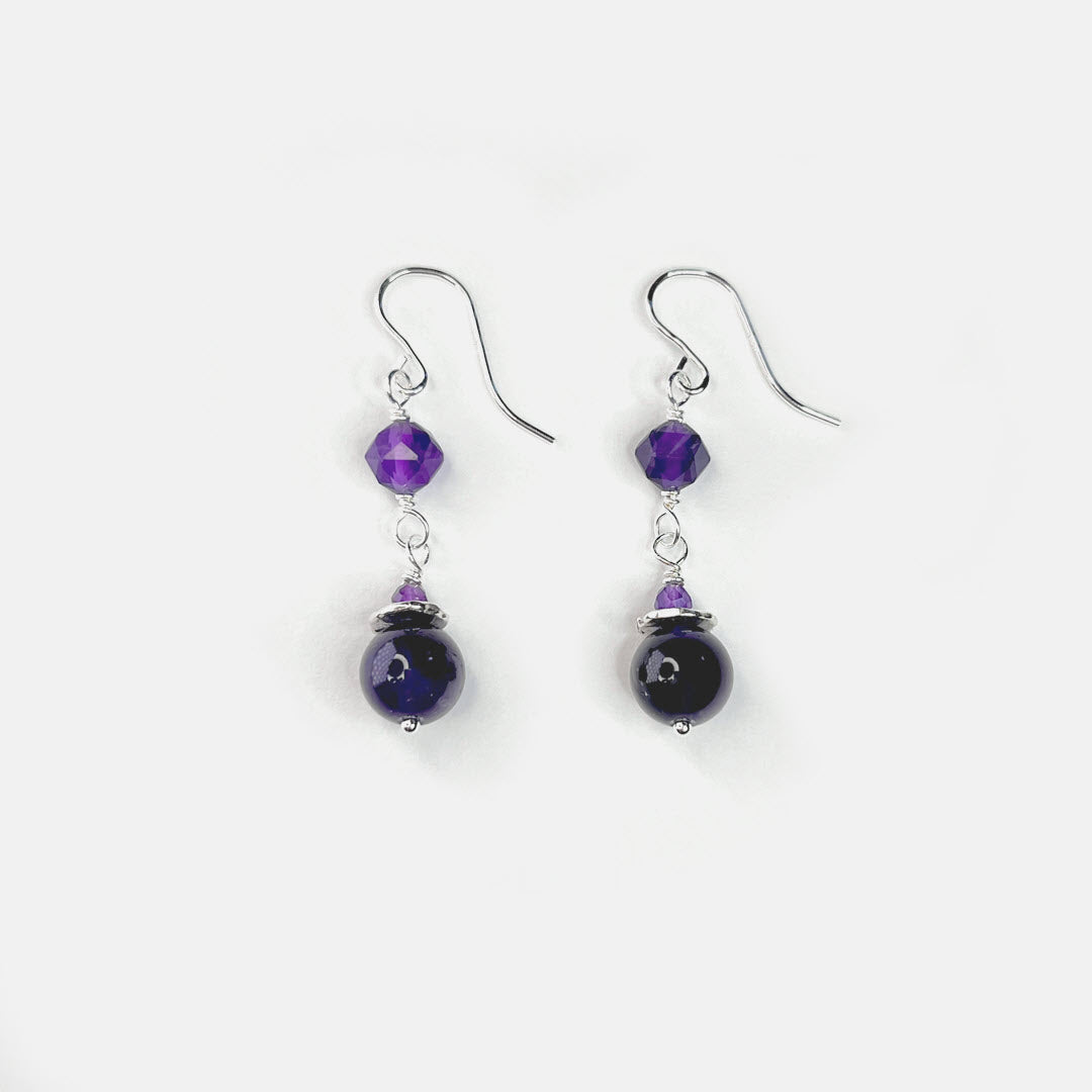 Amethyst Double Drop Dangle Earrings, Sterling