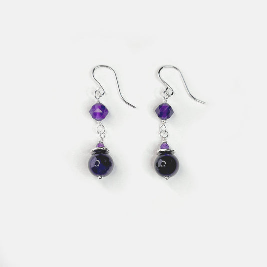 Amethyst Double Drop Dangle Earrings, Sterling