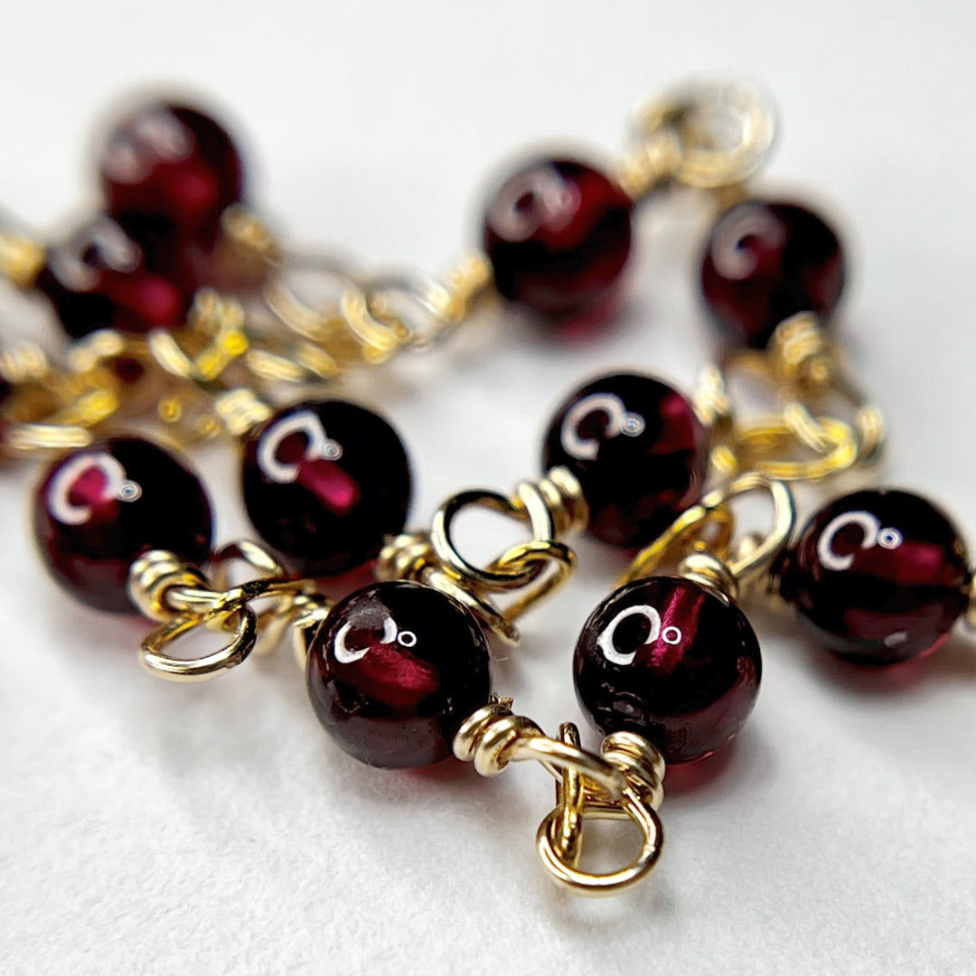 Red Garnet Long Dangle "Dot" Earrings, 14K Gold Fill