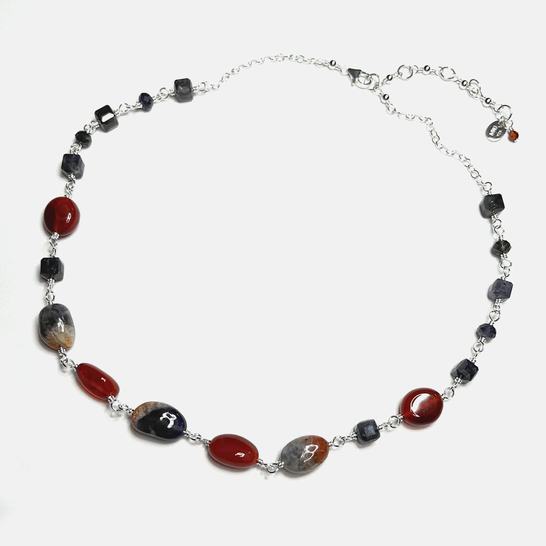 Iolite, Carnelian and Iolite-Sunstone Necklace, Sterling
