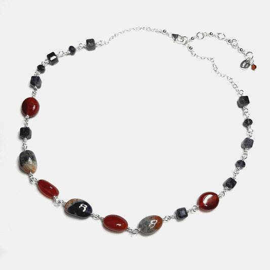 Iolite, Carnelian and Iolite-Sunstone Necklace, Sterling