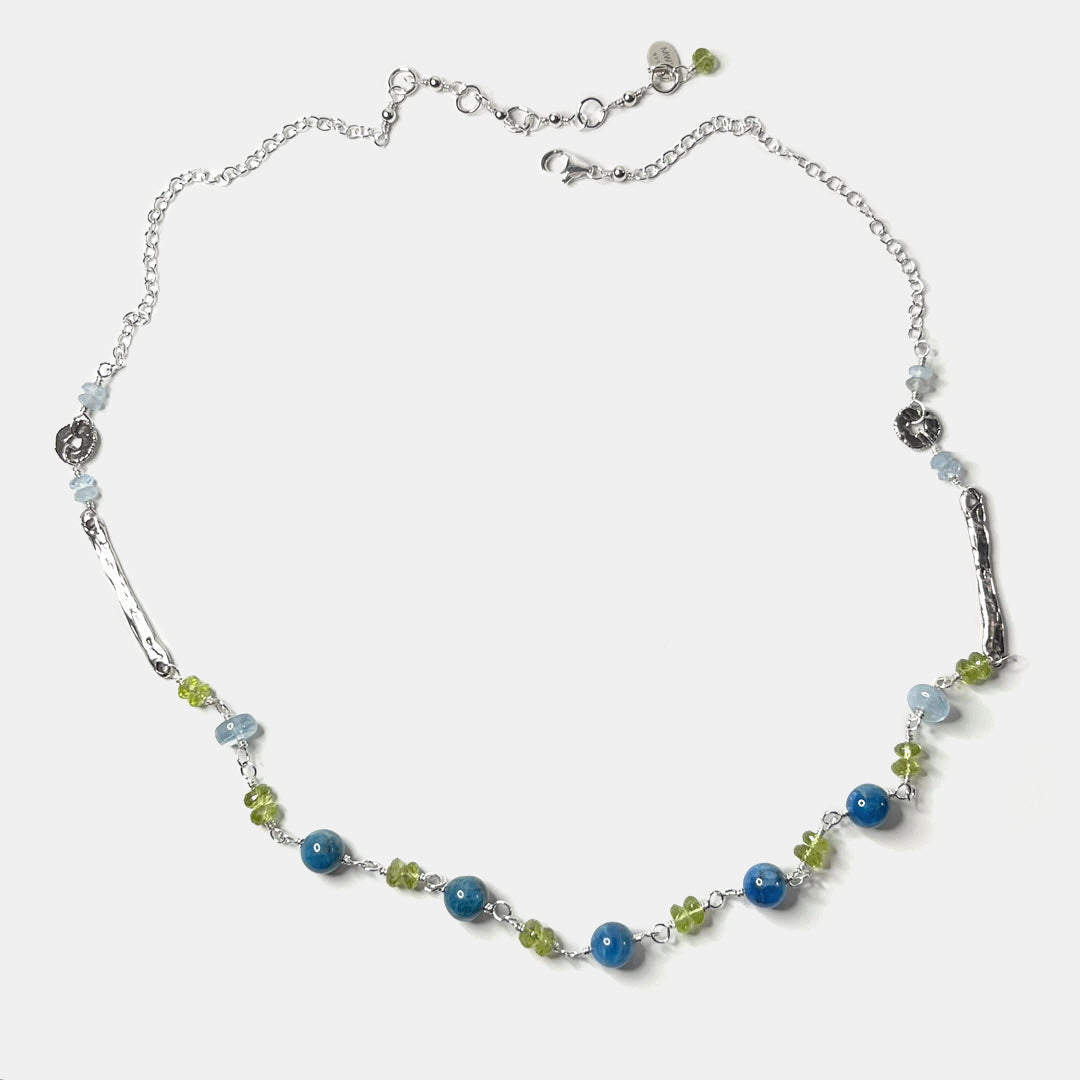 “Sticks and Stones” Necklace, Neon Apatite, Sterling