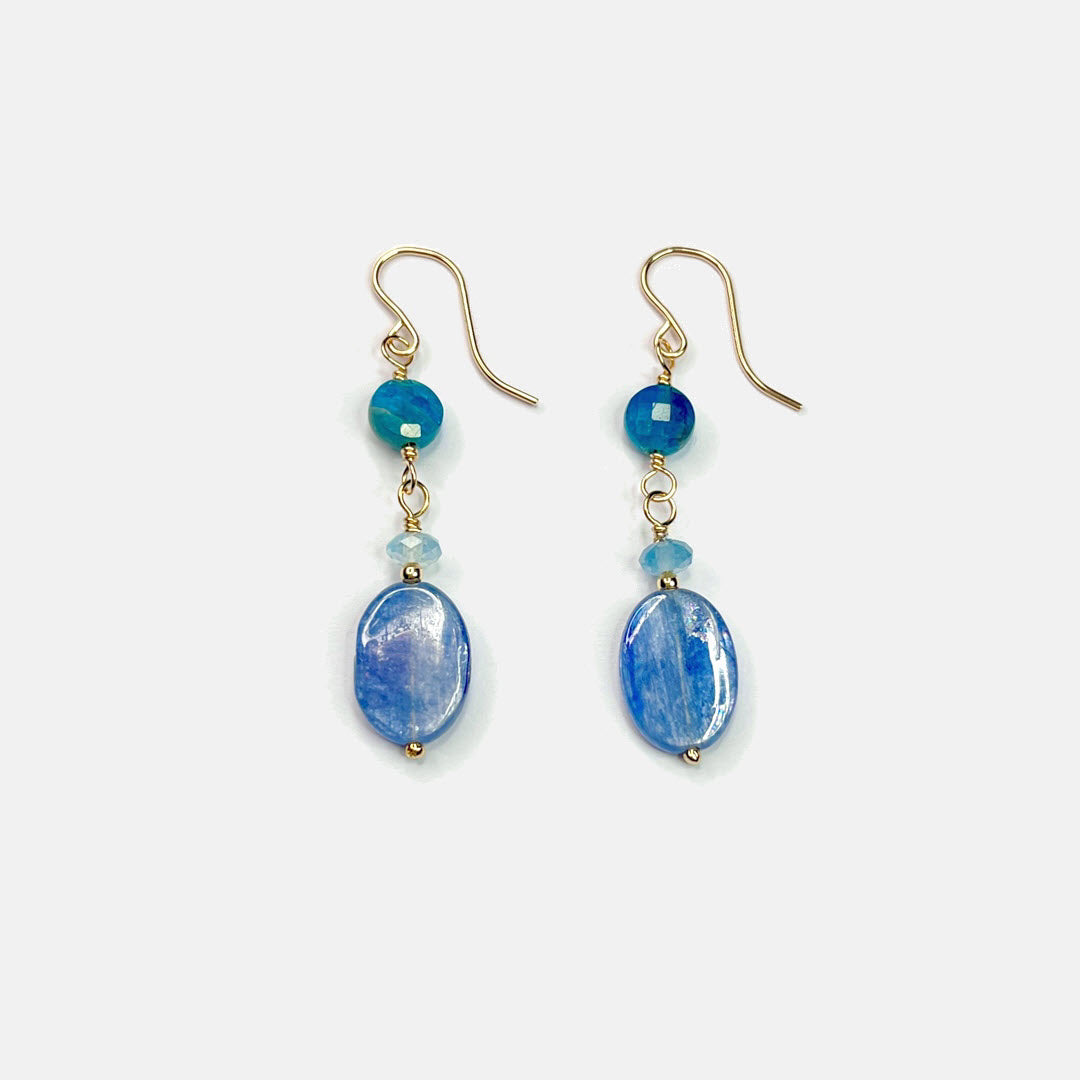 Apatite, Aquamarine and Kyanite Dangle Earrings, 14K Gold Fill
