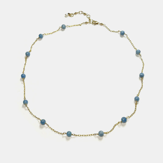 Devil Aquamarine 13-Stone 22” Station Necklace, 14K Gold Fill
