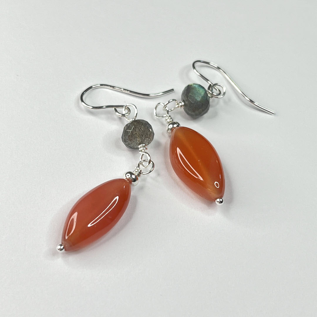 Labradorite and Botswana Agate Dangle Earrings, Sterling