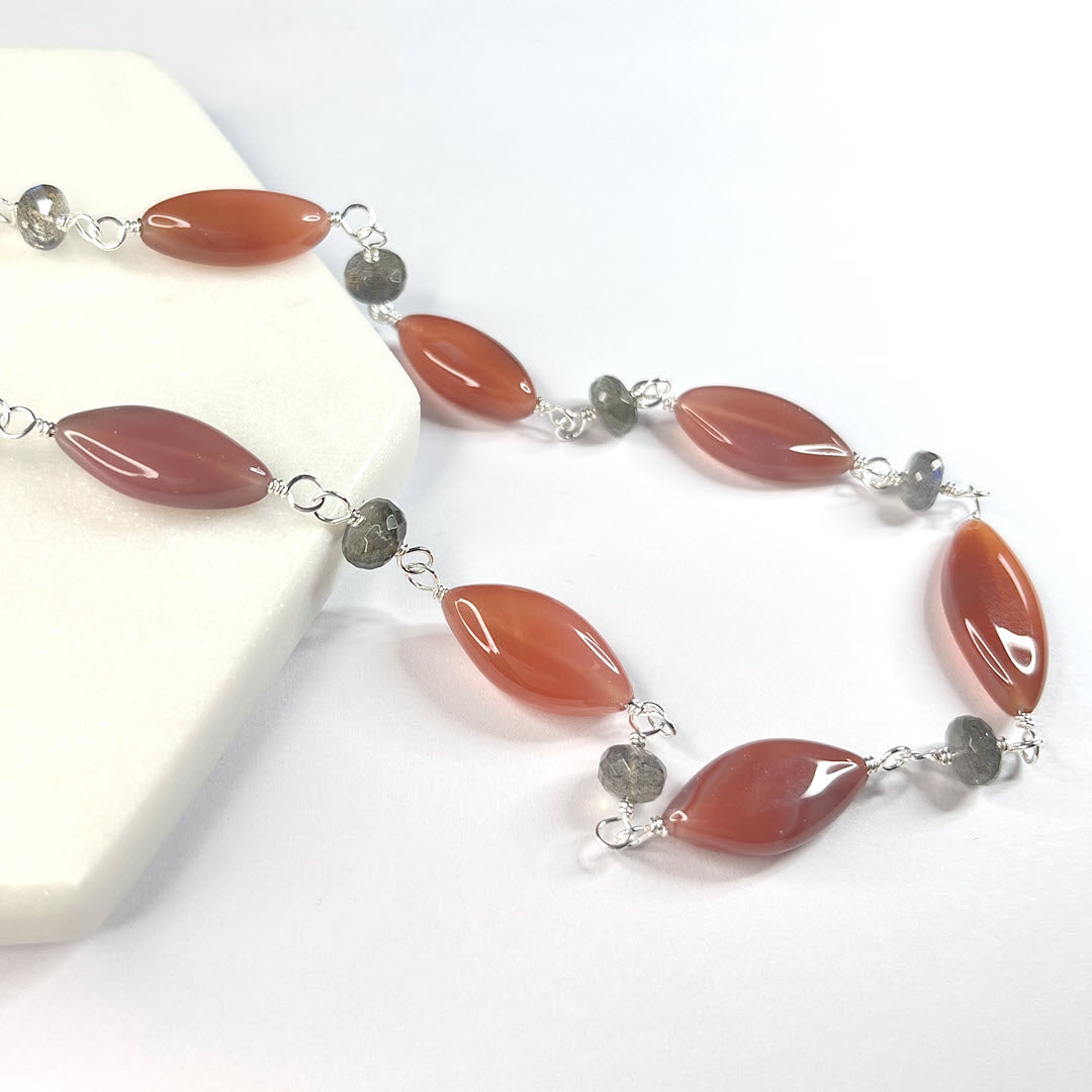 Labradorite and Botswana Agate Marquise Necklace, Sterling