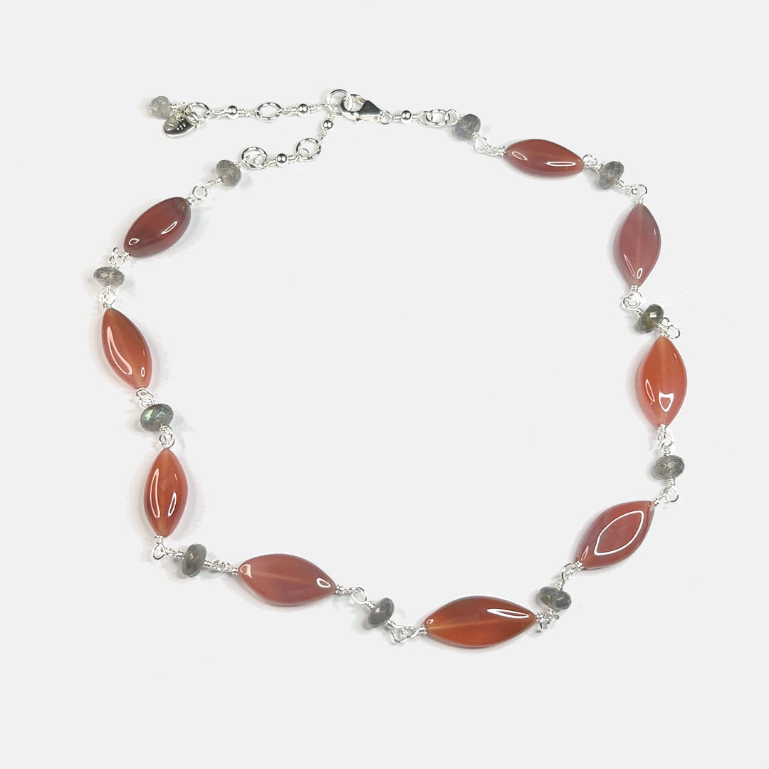 Labradorite and Botswana Agate Marquise Necklace, Sterling