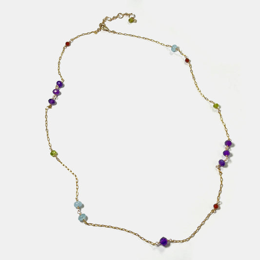 Multi-Gemstone Asymmetrical Station Necklace, 14K Gold Fill
