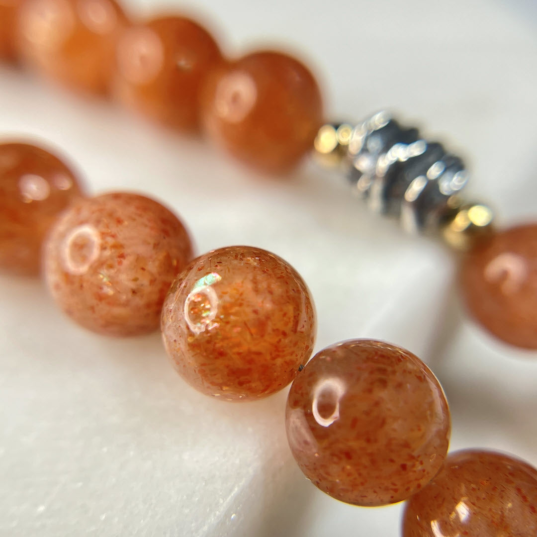 Sunstone 24" Beaded Necklace, Sterling