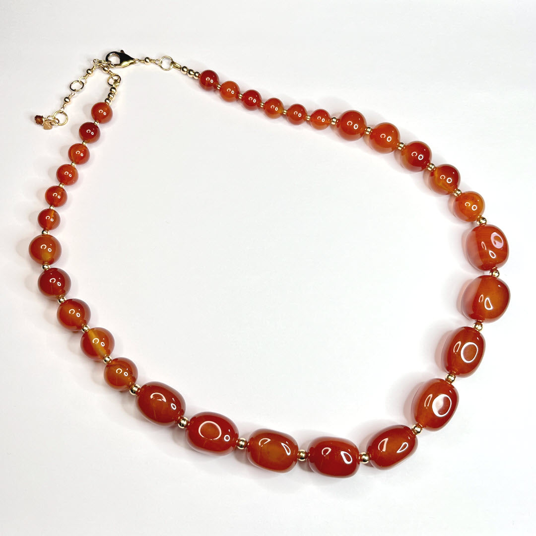 Carnelian Graduated 20" Beaded Necklace, 14K Gold Fill