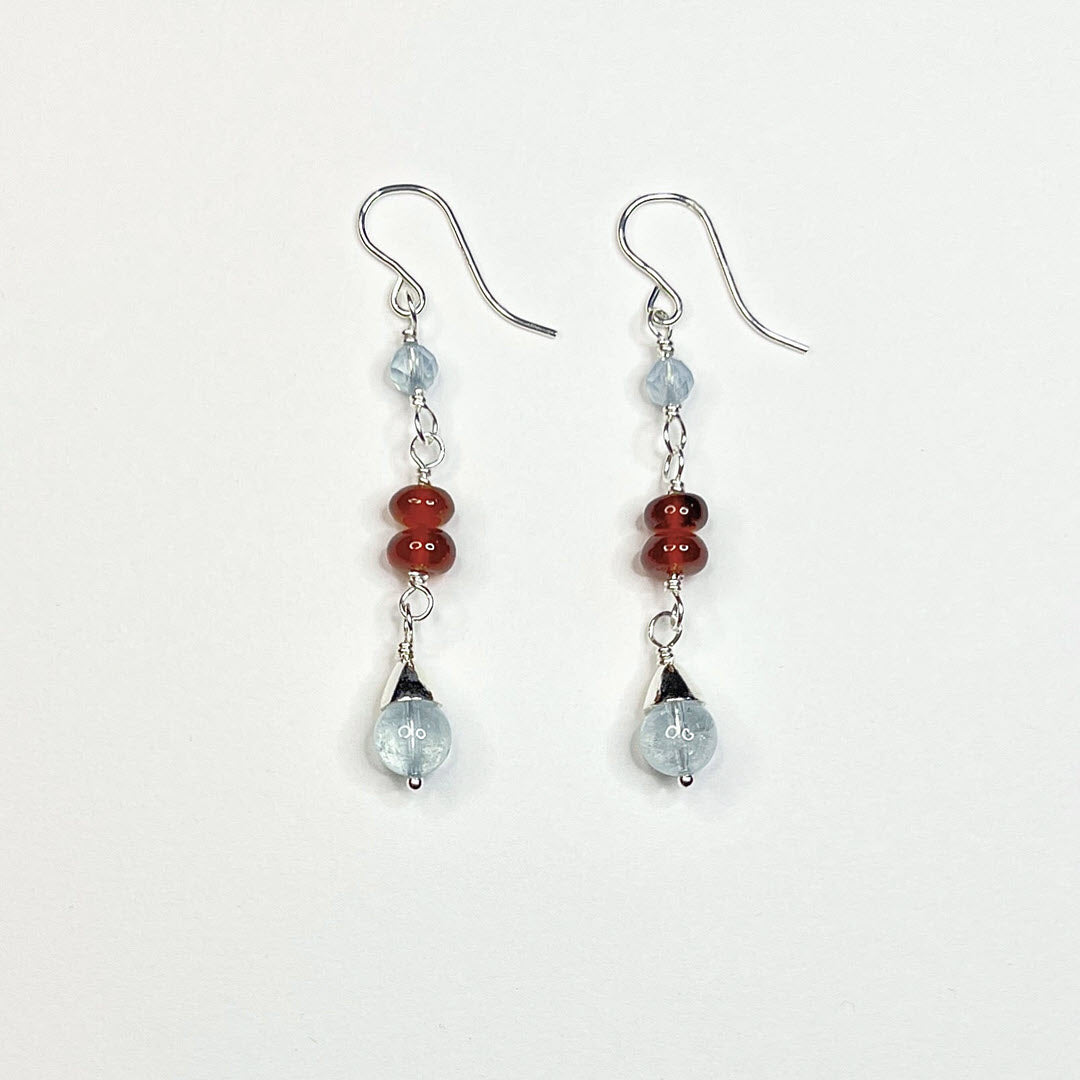 Hessonite and Aquamarine Dangle Earrings, Sterling