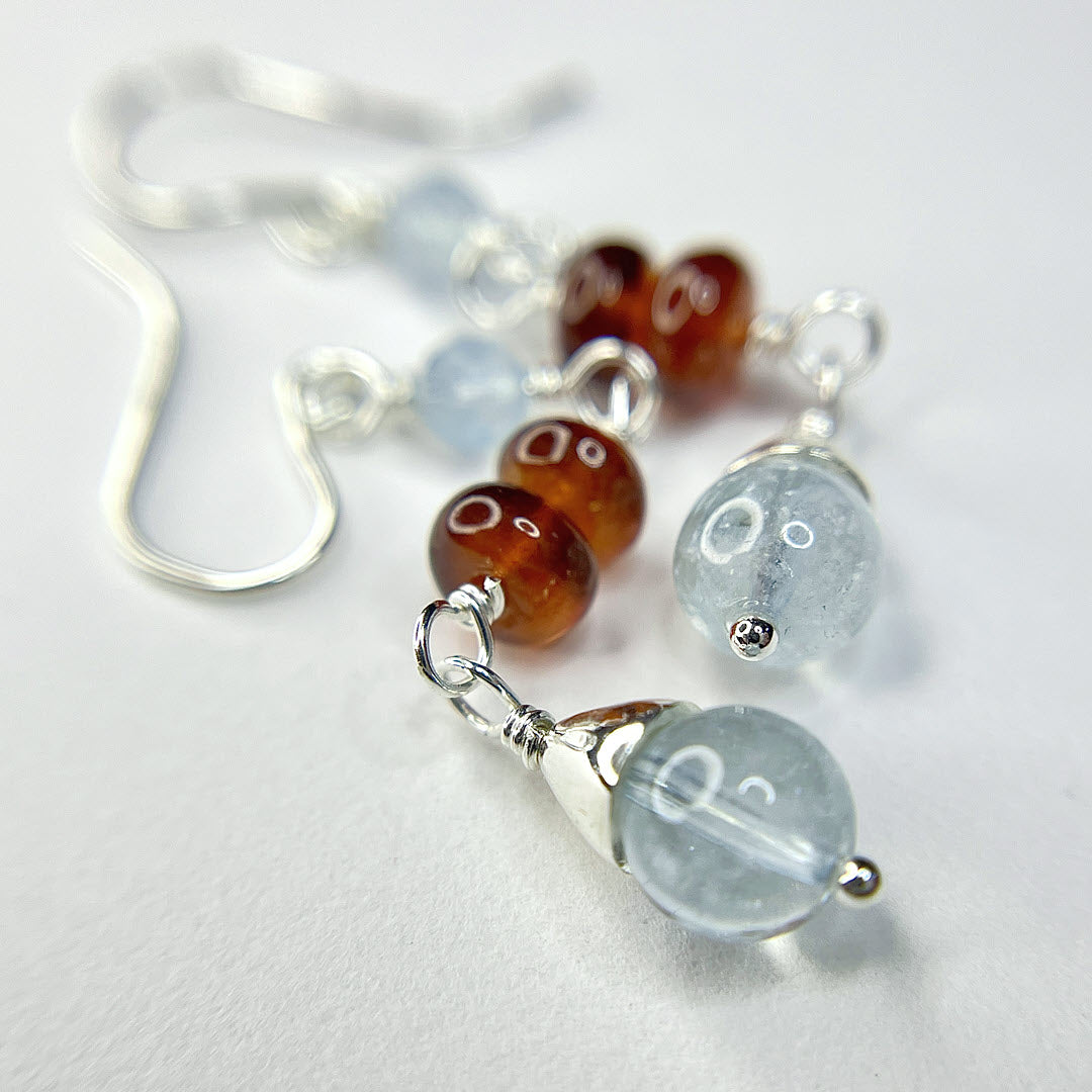 Hessonite and Aquamarine Dangle Earrings, Sterling