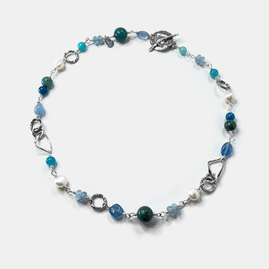 Multi-Gemstone “Matisse Blues” 18" Necklace, Sterling