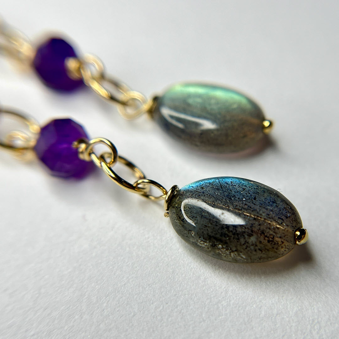 Amethyst and Labradorite Dangle Earrings, 14K Gold Fill