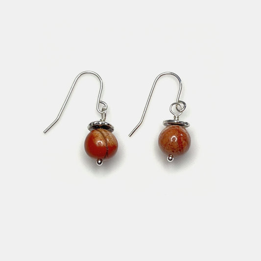 1-Stone Dangle Earrings, Red Flake Jasper, Sterling