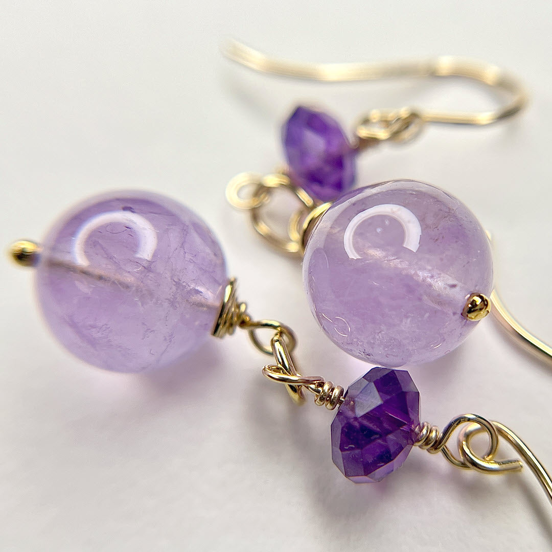 Lavender Amethyst Mixed Shape Dangle Earrings, 14K Gold Fill