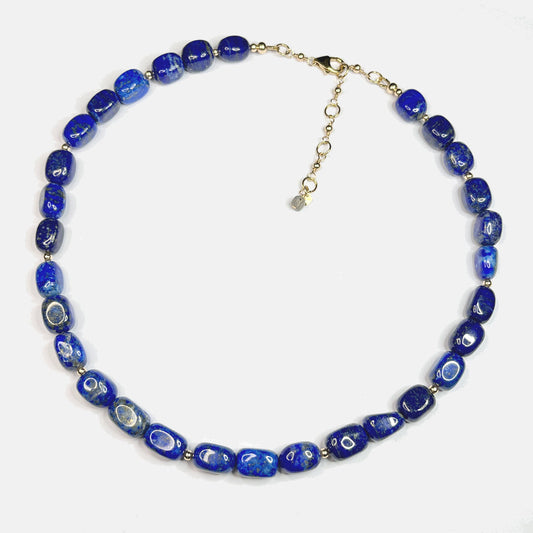 Lapis Nugget 19" Beaded Necklace, 14K Gold Fill